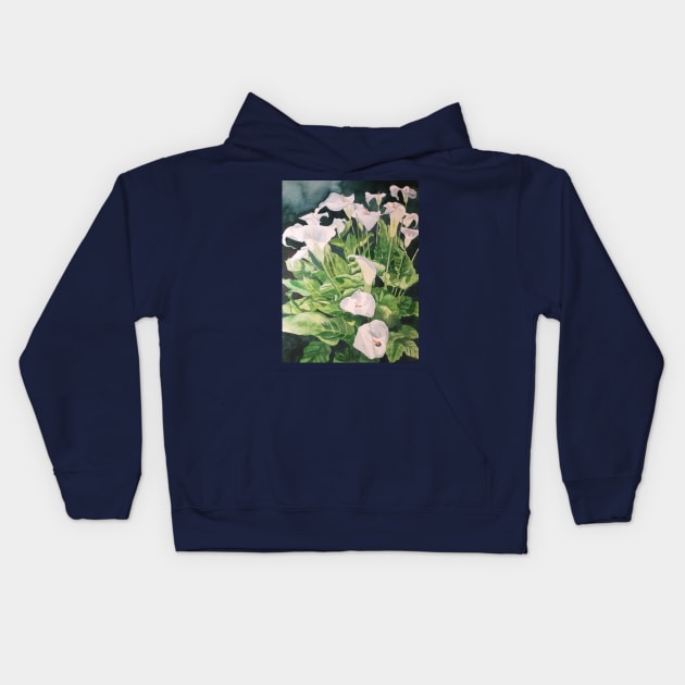 White Calla lilies watercolour painting Kids Hoodie by esvb